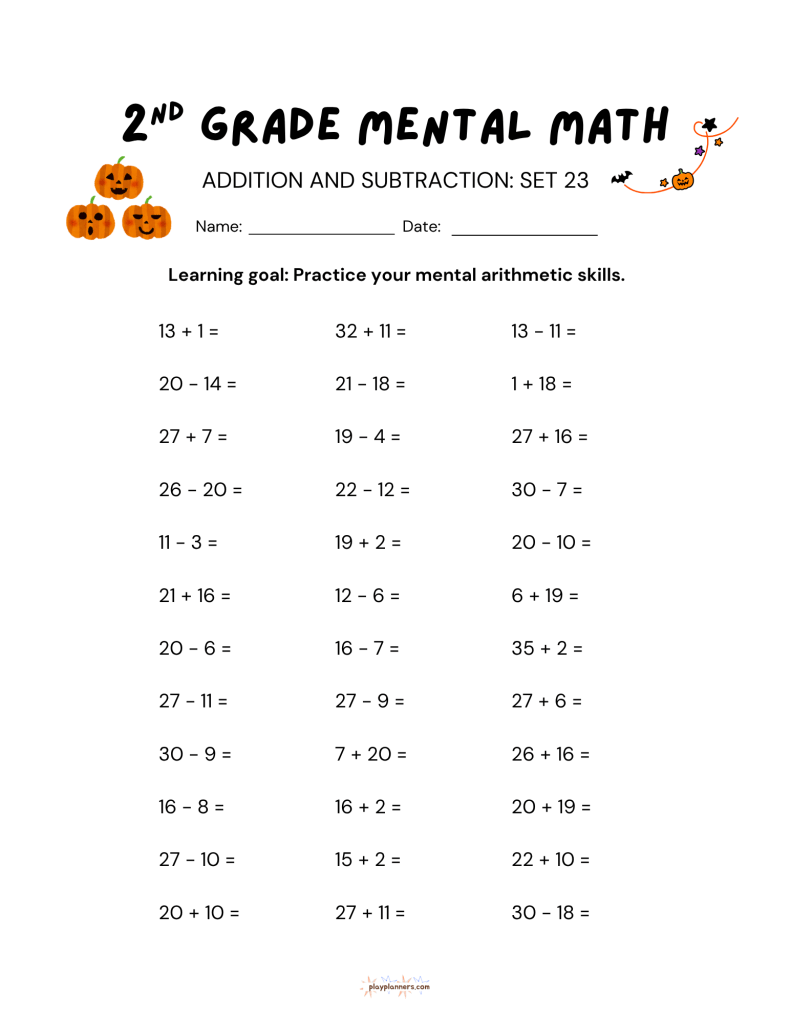 second grade addition and subtraction halloween themed worksheet