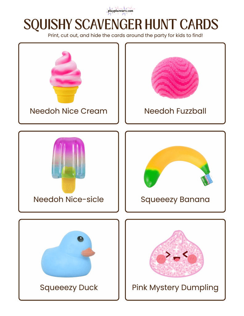 kid's birthday party squishy toy scavenger hunt