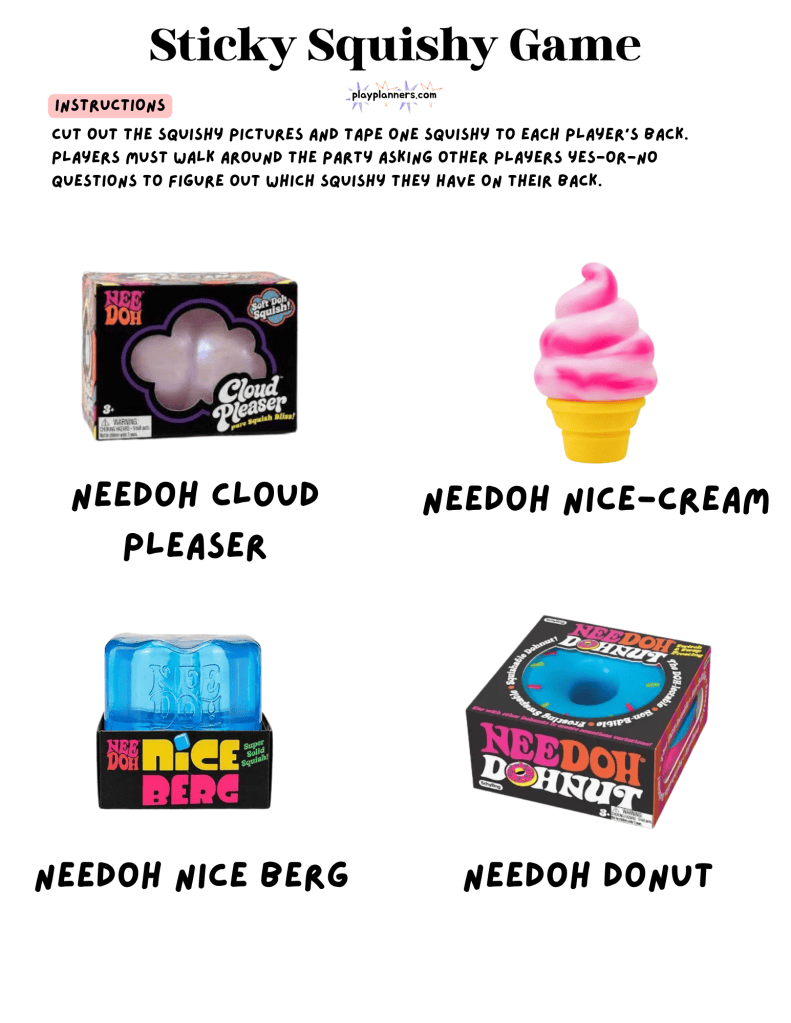 guess the squishy birthday party game printable