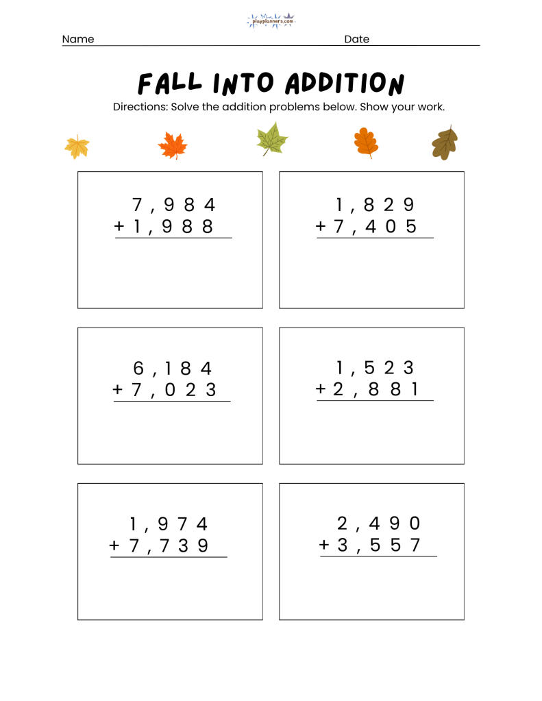 four digit addition work sheet