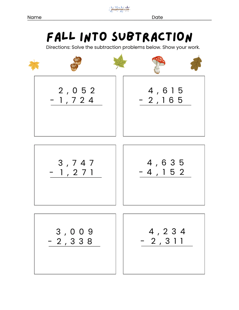 3rd grade subtraction worksheet