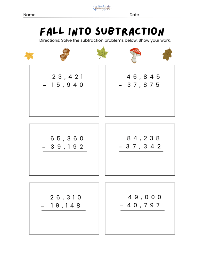5th grade subtraction worksheets free printable