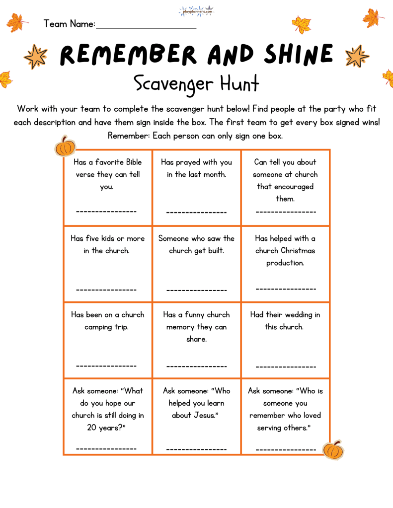 All Saints' Day Scavenger hunt Christian holiday church game