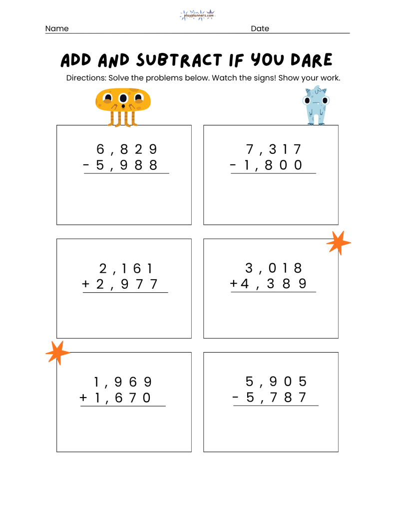 Addition and Subtraction practice for 3rd grade free halloween printable