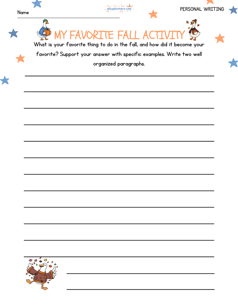 fall writing prompt for 4th and 5th grade