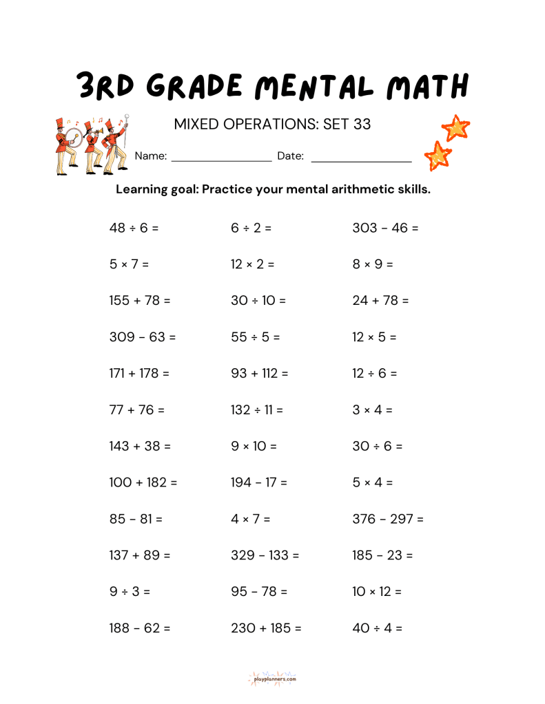 3rd grade mental math worksheet thanksgiving fall themed