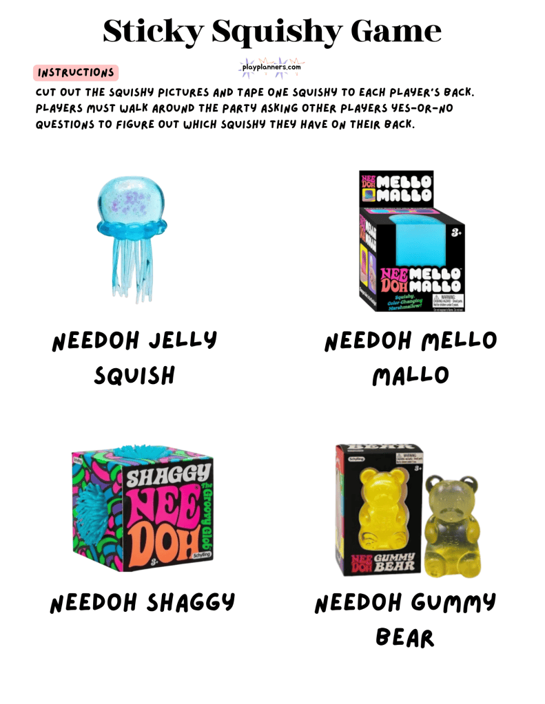 guess the squishy birthday party game printable