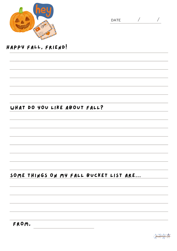 pen-pal letter with fall prompts