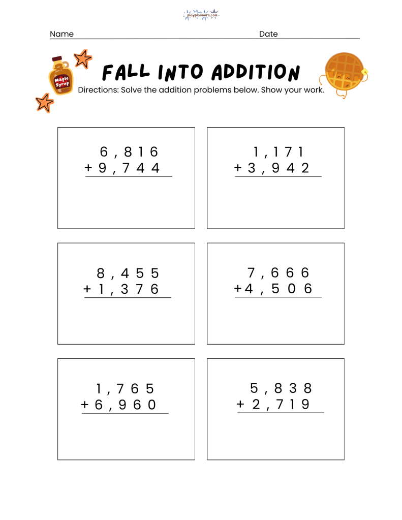 four digit addition work sheet