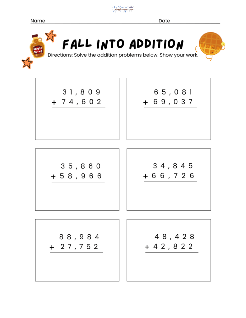 5 digit addition worksheet for 5th grade