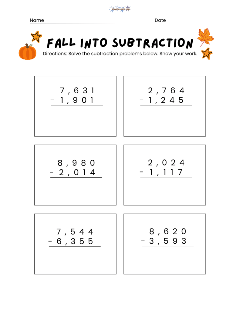 3rd grade subtraction worksheet
