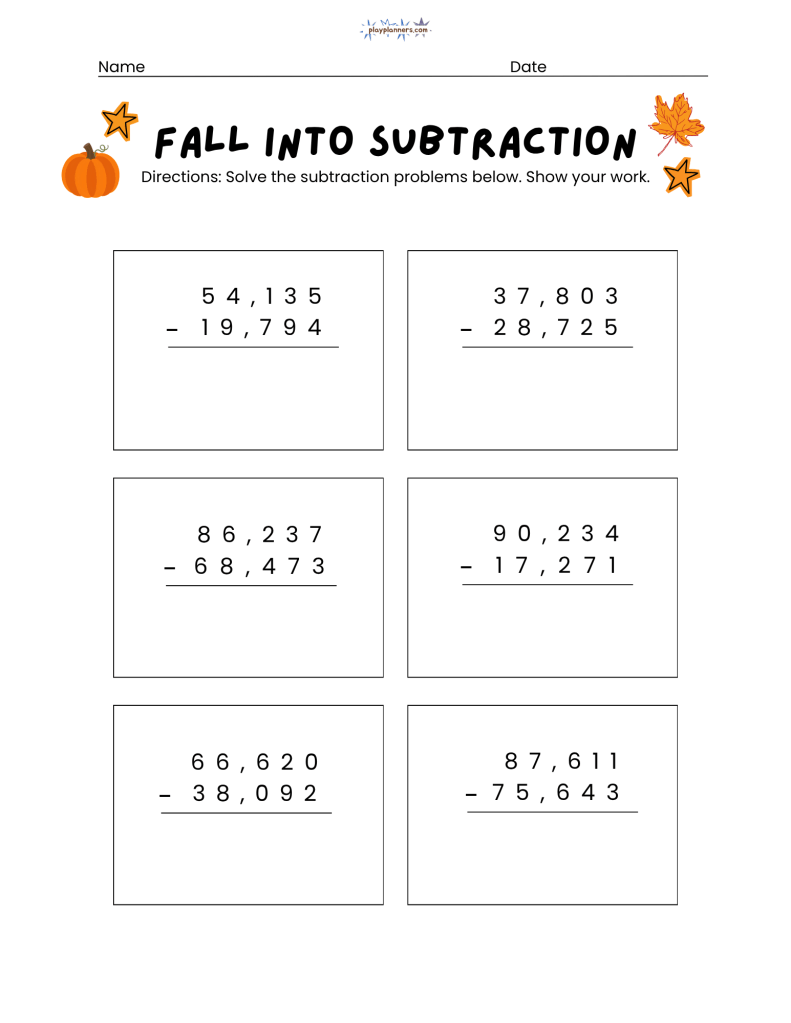 5th grade subtraction worksheets free printable