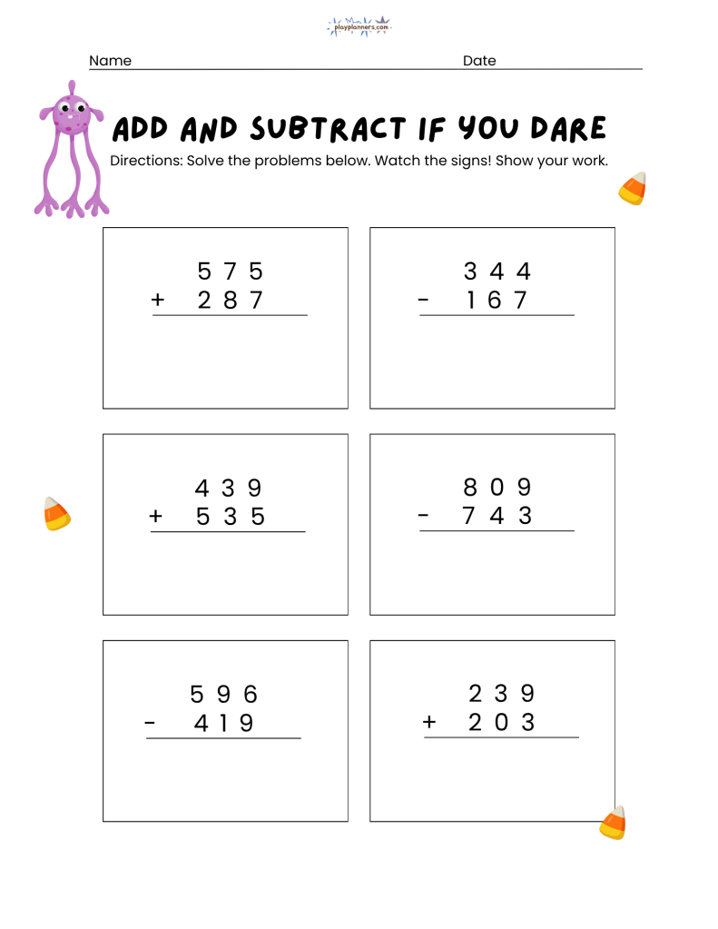 Halloween addition and subtraction p