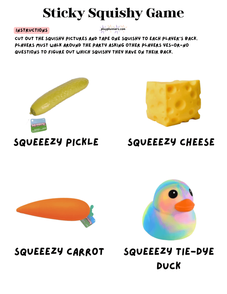 guess the squishy birthday party game printable