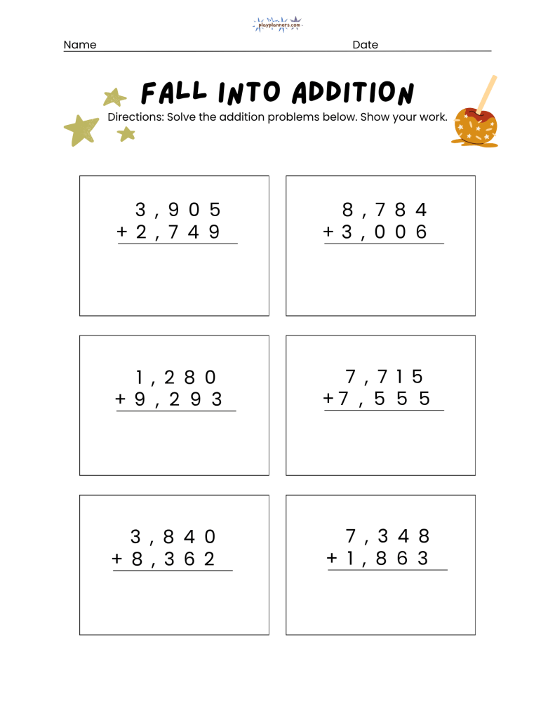 four digit addition work sheet