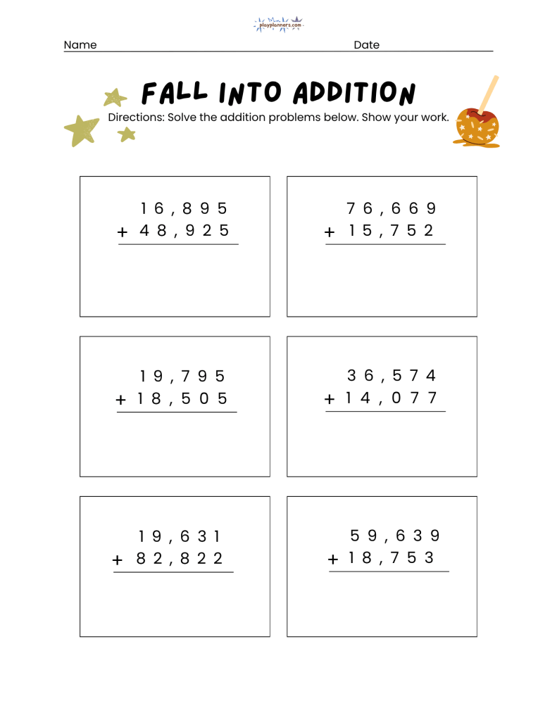 5 digit addition worksheet for 5th grade