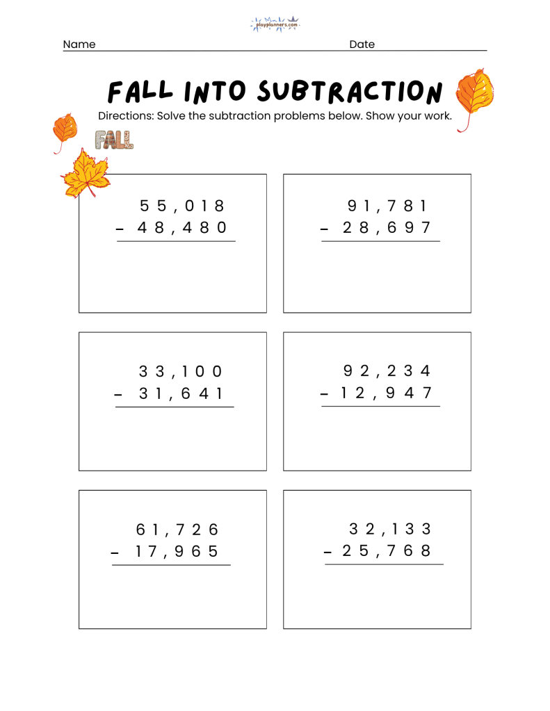 5th grade subtraction worksheets free printable