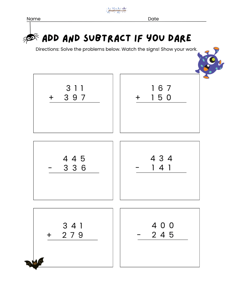 Halloween addition and subtraction p