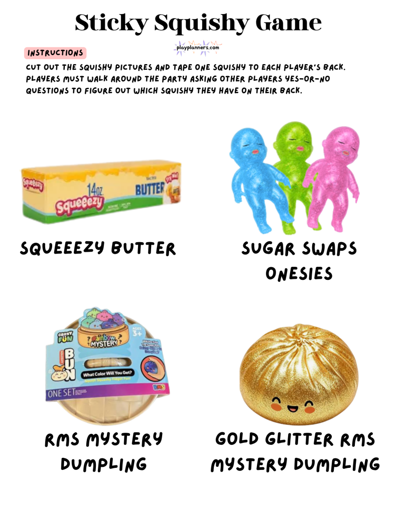 guess the squishy birthday party game printable