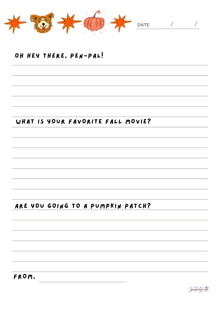 pen-pal letter with fall prompts