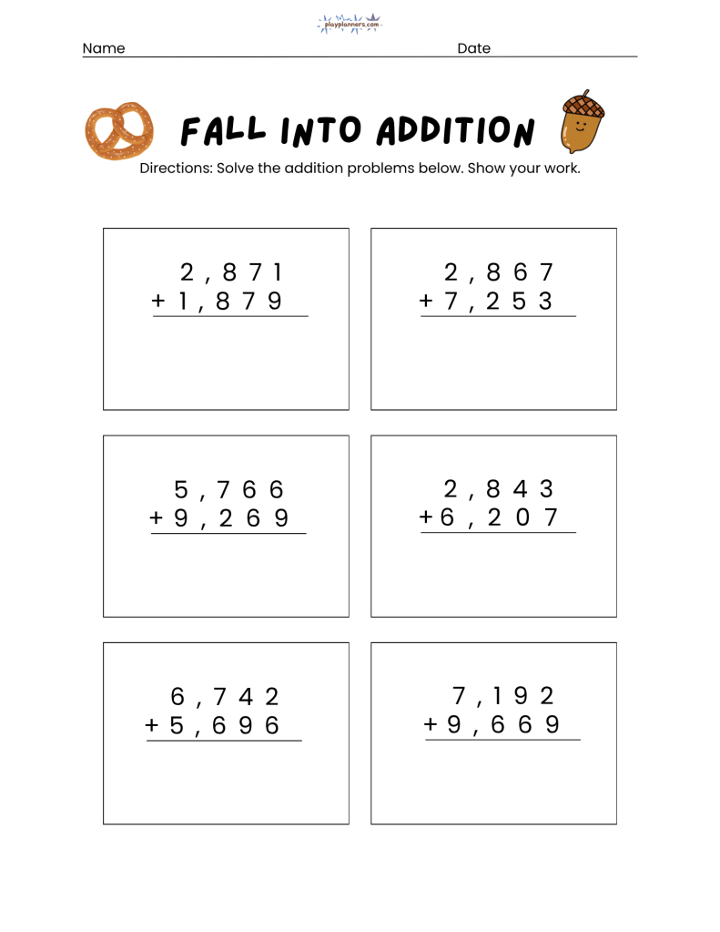 four digit addition work sheet