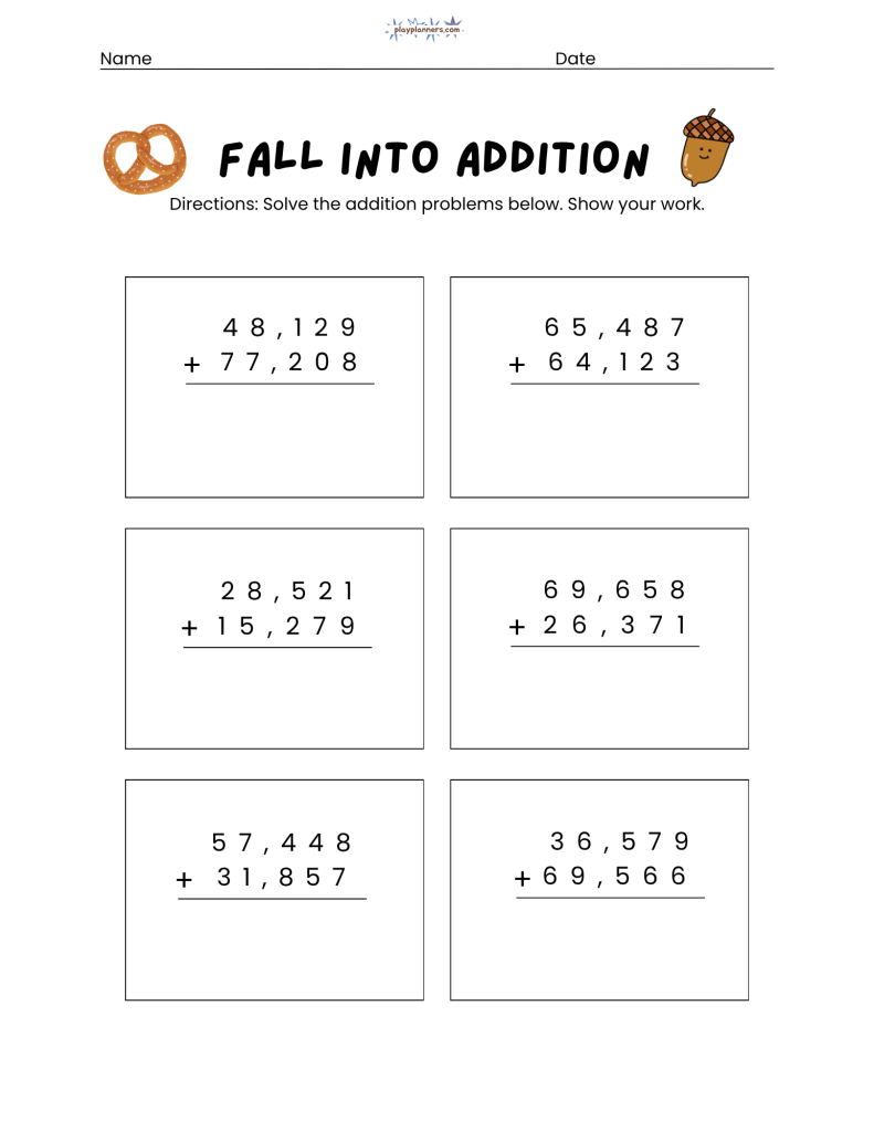 5 digit addition worksheet for 5th grade