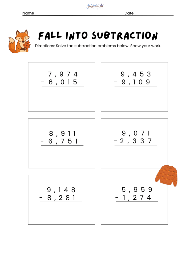 3rd grade subtraction worksheet