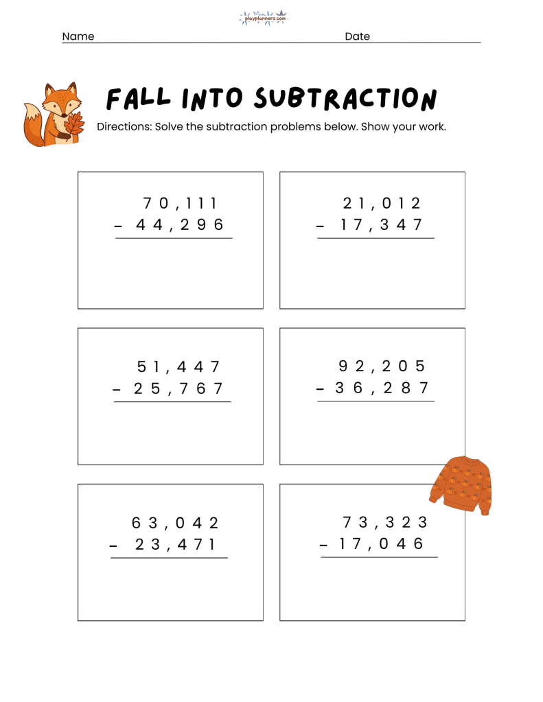 5th grade subtraction worksheets free printable