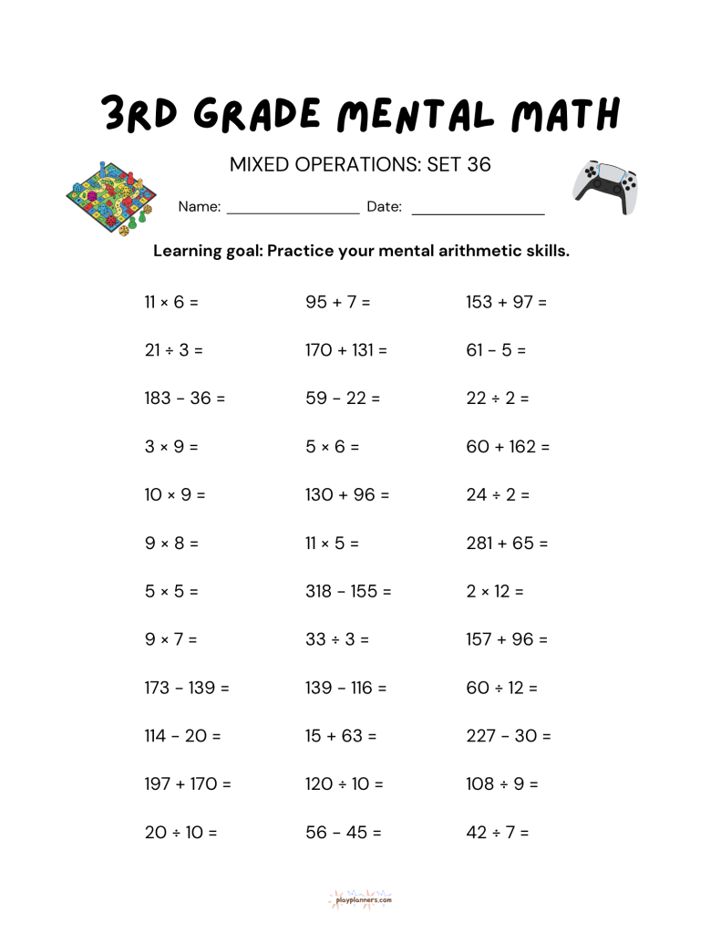 3rd grade mental math worksheet thanksgiving fall themed