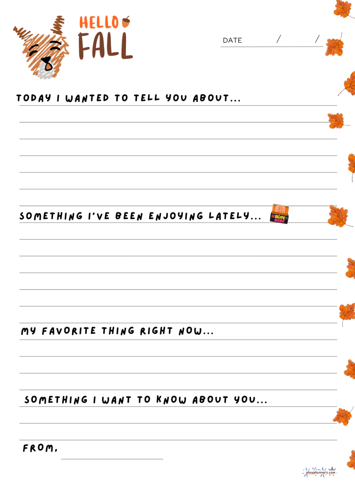 pen-pal letter with fall prompts