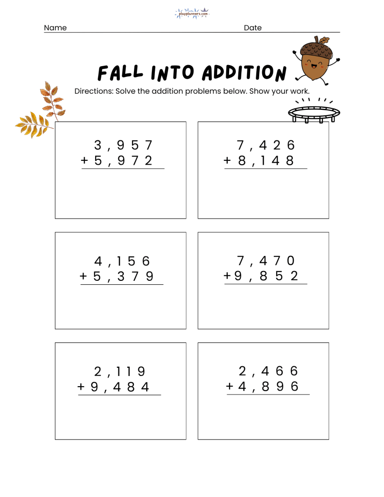 four digit addition work sheet