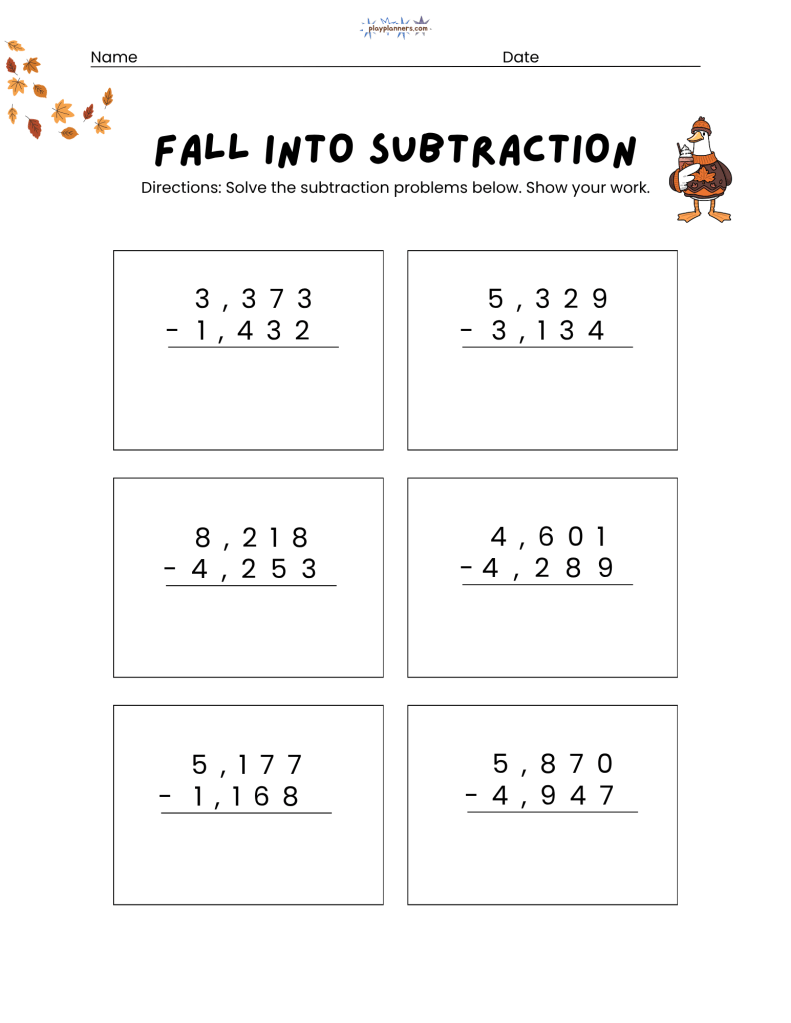 3rd grade subtraction worksheet