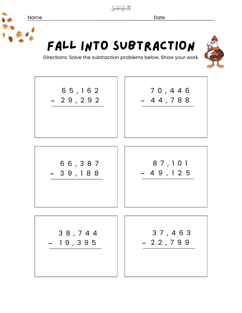 5th grade subtraction worksheets free printable