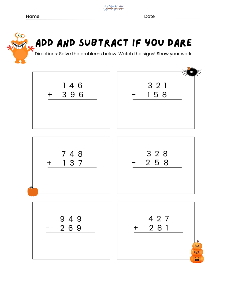 Halloween addition and subtraction p