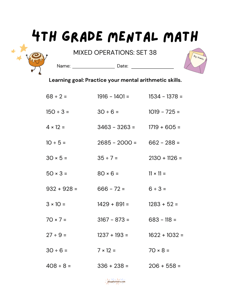 thanksgiving 4th grade mental math worksheet