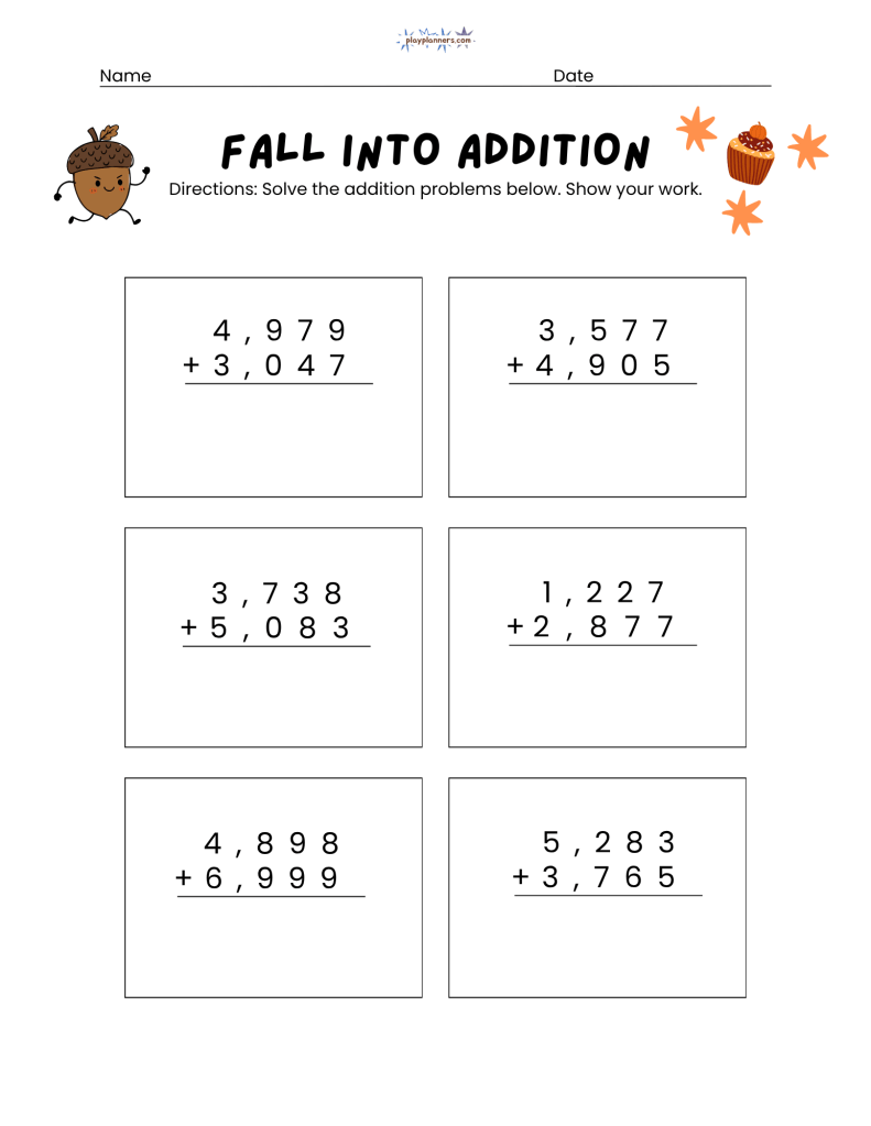 four digit addition work sheet