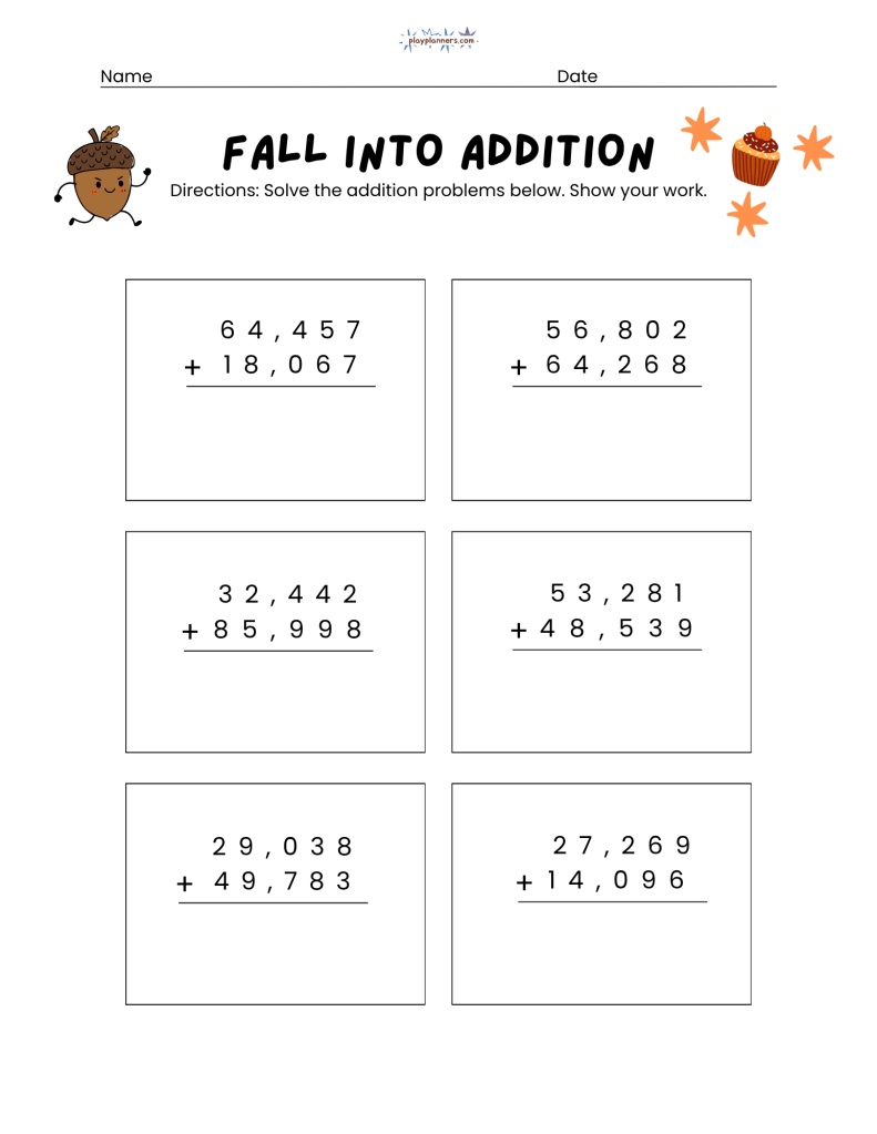 5 digit addition worksheet for 5th grade