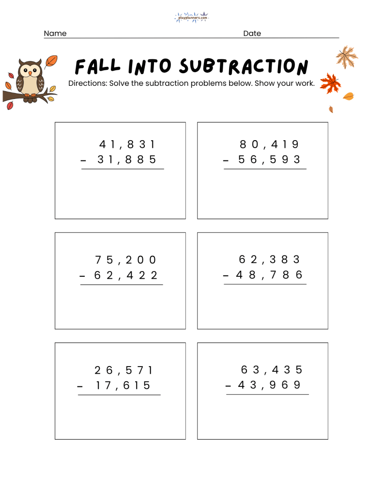 5th grade subtraction worksheets free printable