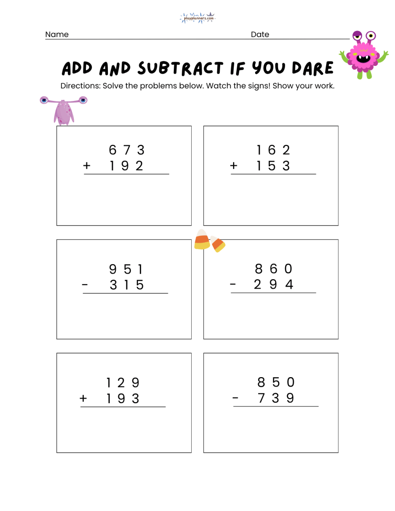 Halloween addition and subtraction p
