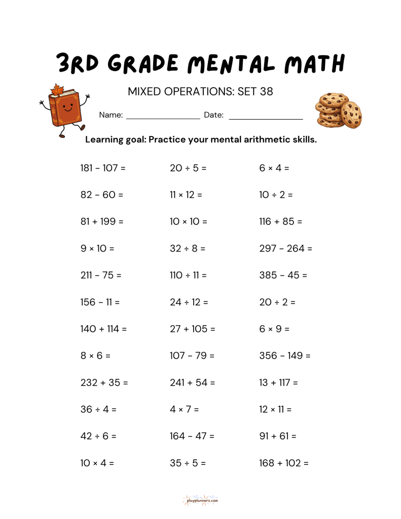 3rd grade mental math worksheet thanksgiving fall themed