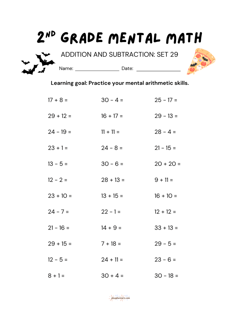second grade addition and subtraction halloween themed worksheet