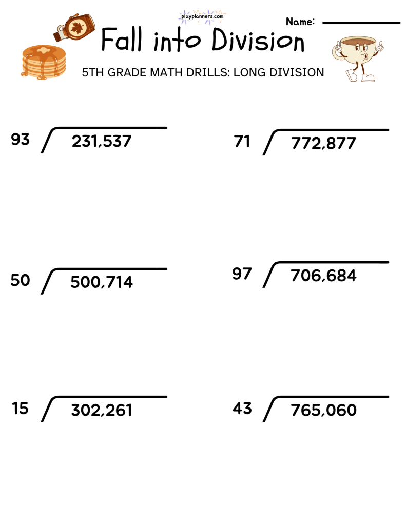 5th grade long division worksheet fall themed free printable