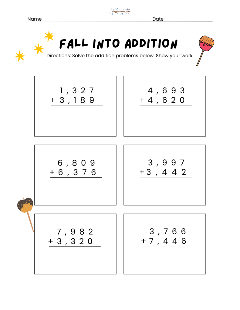 four digit addition work sheet