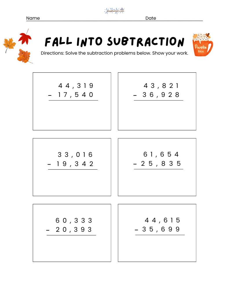 5th grade subtraction worksheets free printable