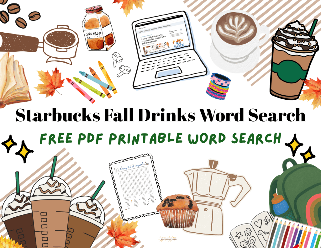 starbucks fall drinks word search free printable