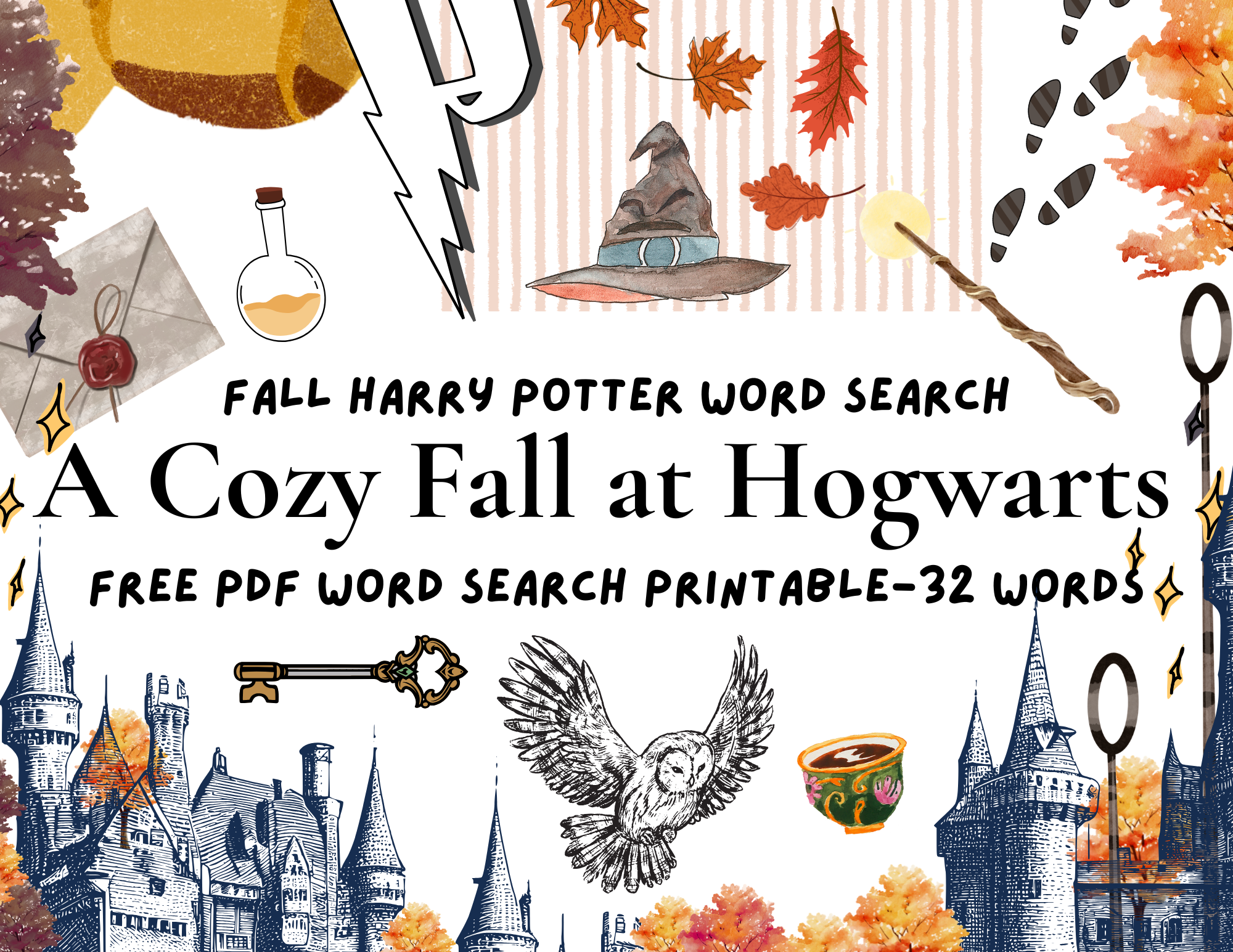 A Cozy Fall at Hogwarts: Free Printable Harry Potter Fall Word Search