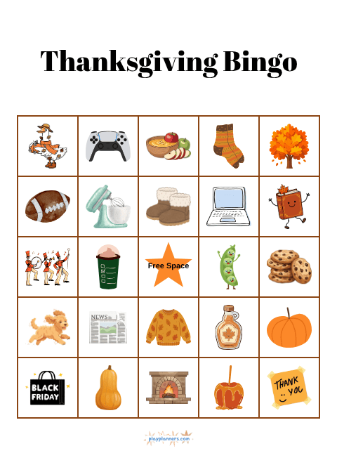 Thanksgiving Bingo card with festive icons
