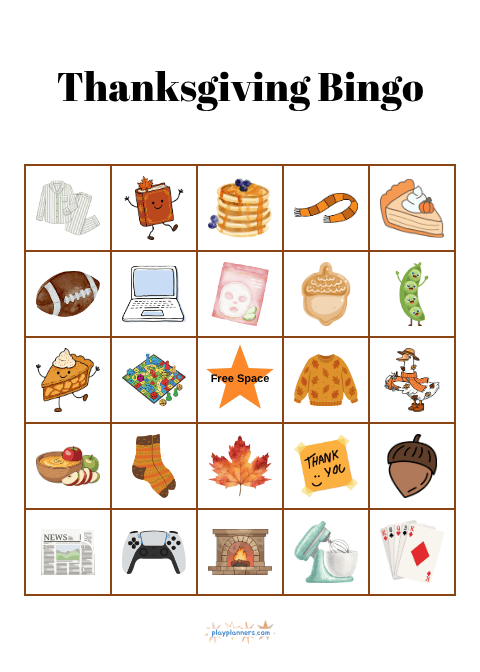 Thanksgiving Bingo card with festive icons