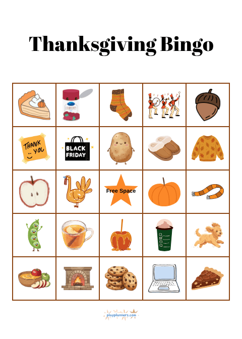 Thanksgiving Bingo card with festive icons