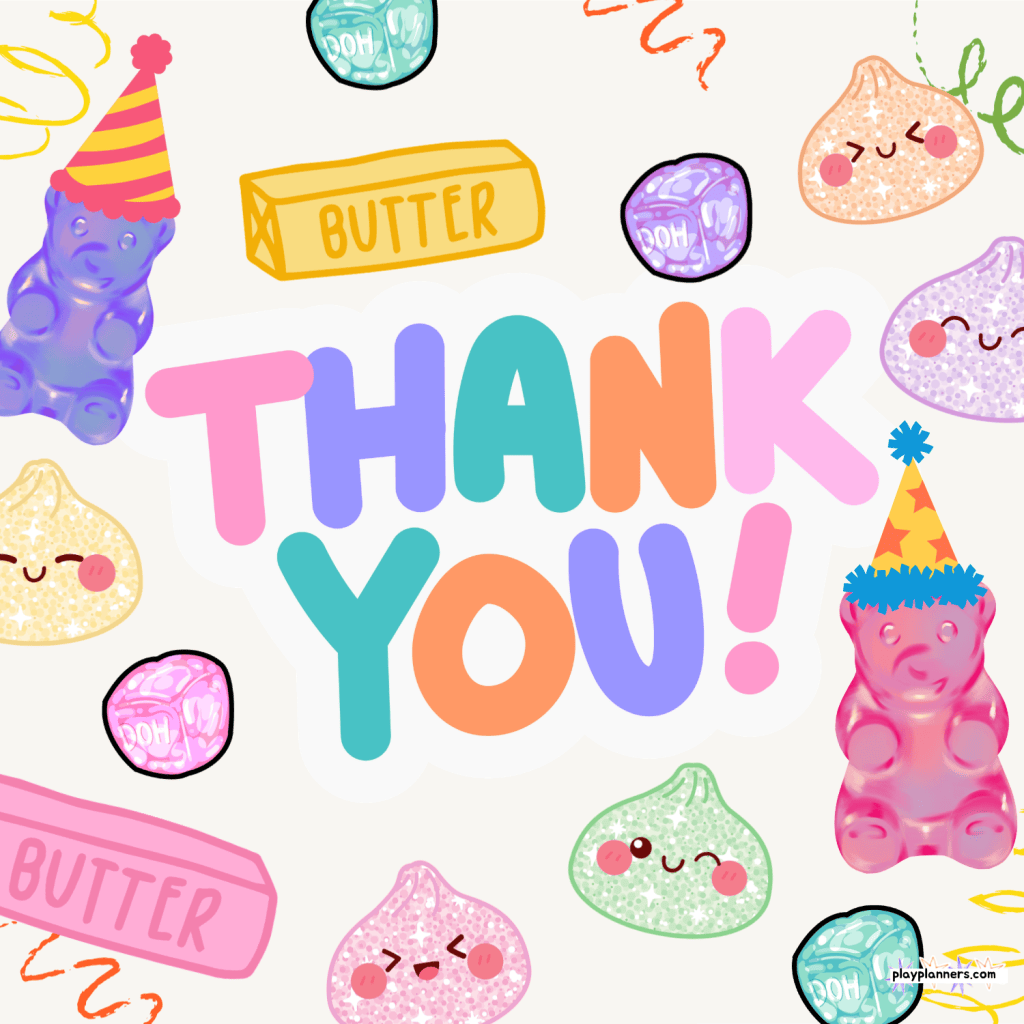 squishy birthday party thank you card